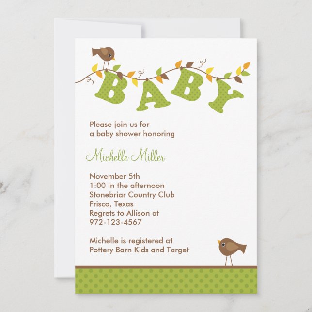 Invitations de la vigne de bébé automne (Devant)