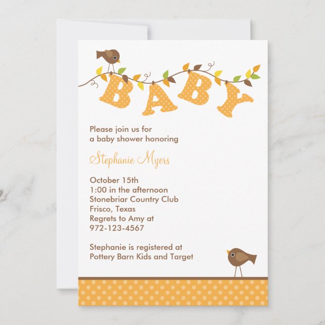 Invitations de la vigne de bébé automne (Devant)