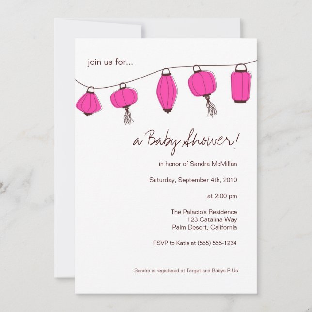 Invitations de lanternes chinoises roses, 5x7 (Devant)