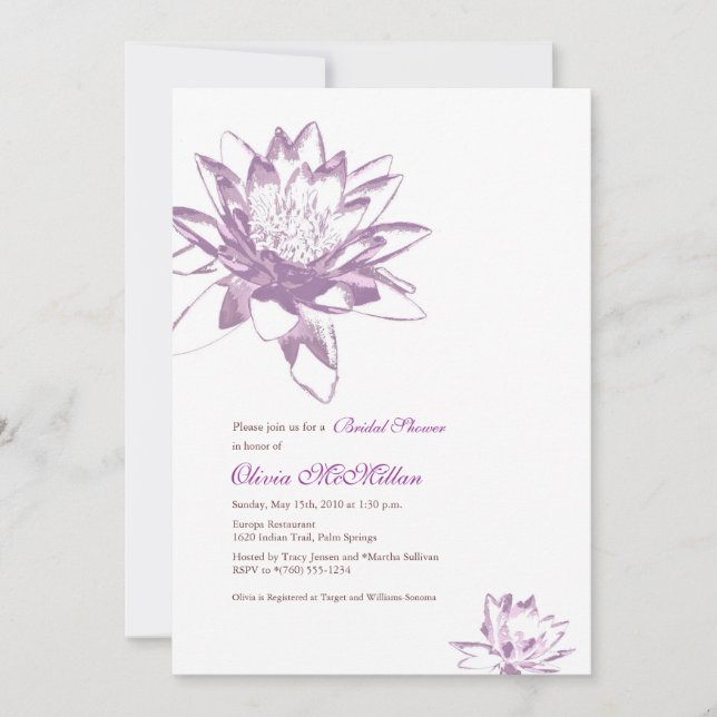 Invitations de Lavender Water Lily (Devant)