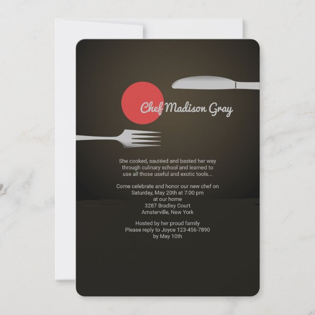 Invitations de l'école culinaire Knife and Fork (Devant)