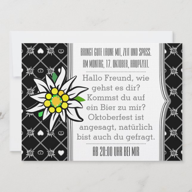 Invitations de l'Oktoberfest noir et blanc (Dos)