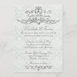 Invitations de luxe simples de mariage damassé