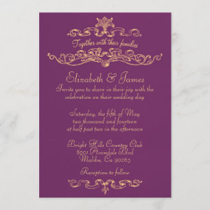 Invitations de luxe simples de mariage de pourpre