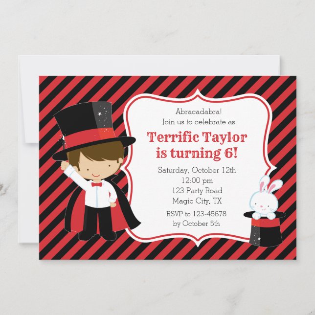 Invitations de magiciens pour garçons (Noir rouge) (Devant)