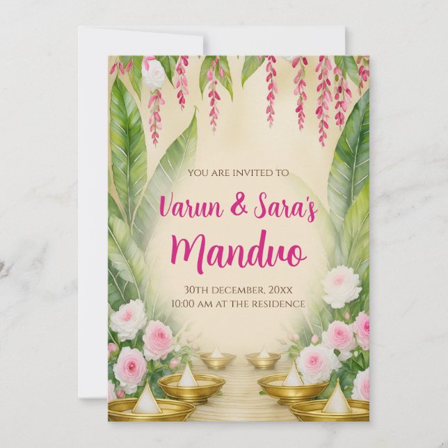 Invitations de Mandap numérique Mandvo invites (Devant)