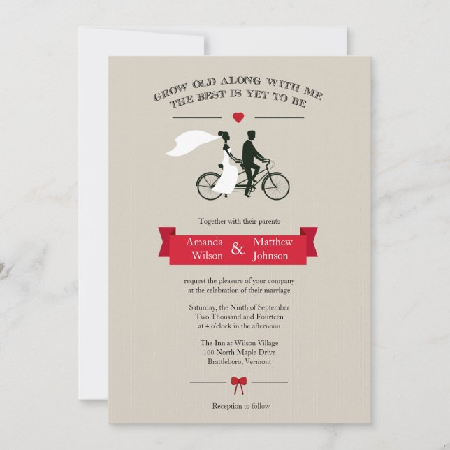 Invitations de mariage à bicyclette en tandem (Devant)