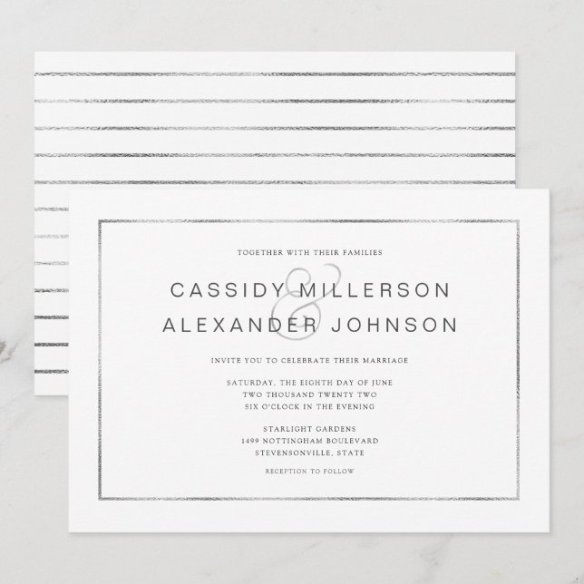 Invitations de mariage à cadre argent simple (Devant / Derrière)