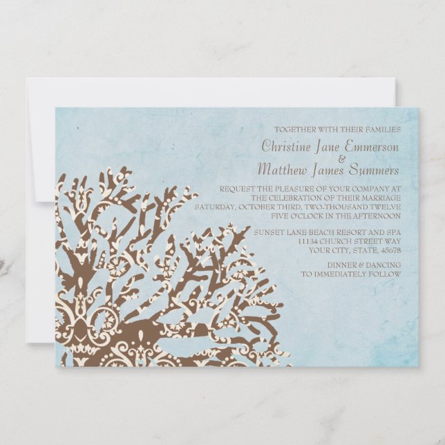 Invitations de mariage à Coral Beach Brown et Turq (Devant)
