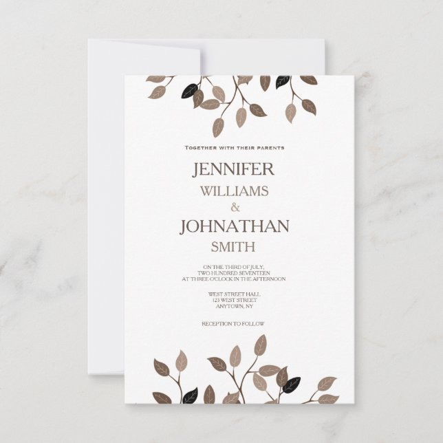 Invitations de mariage à feuilles modernes (Devant)