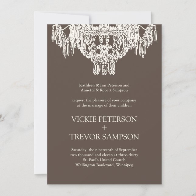 Invitations de mariage à la crème et au chandelier (Devant)