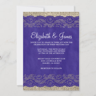 Invitations de mariage à la dentelle royale bleue 