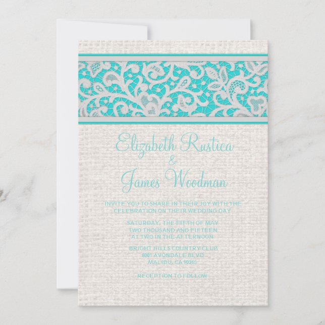 Invitations de mariage à la dentelle Turquoise de  (Devant)
