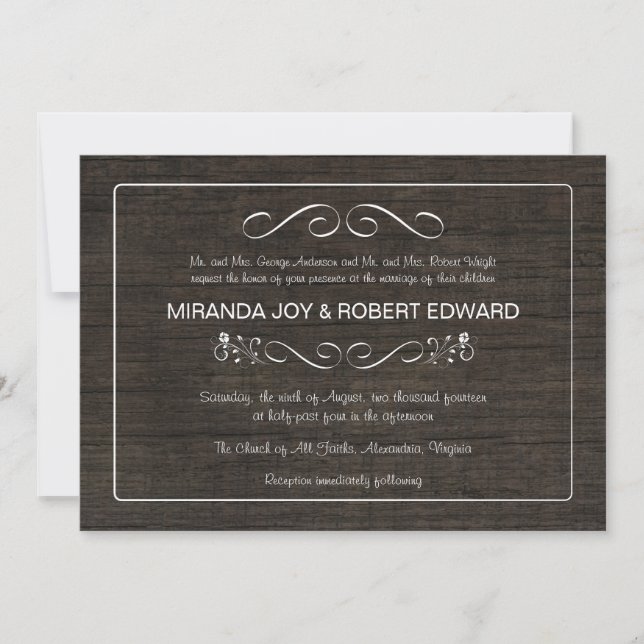 Invitations de mariage à la ferme rustique en bois (Devant)