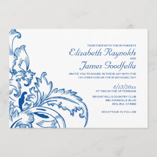 Invitations de mariage à la floraison bleue royale