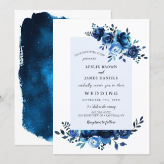 Invitations de mariage à la florale bleue