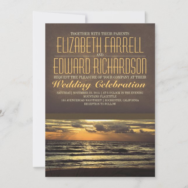 Invitations de mariage à la plage moderne avec la  (Devant)