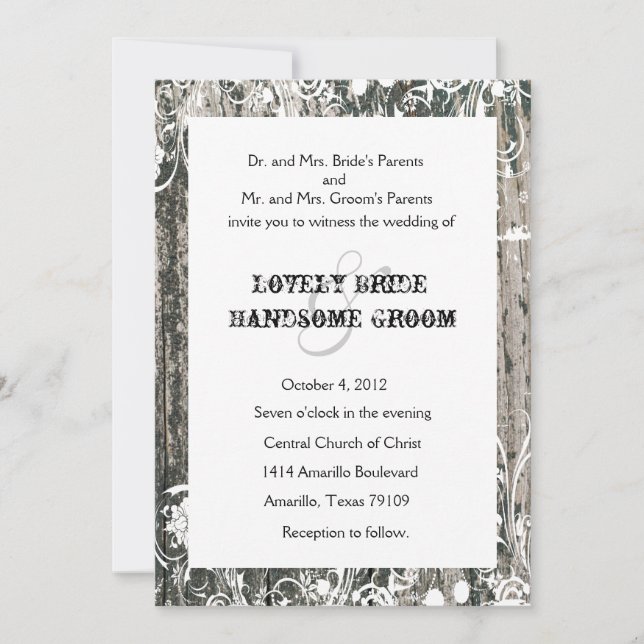 Invitations de mariage à la vieille créme de bois  (Devant)