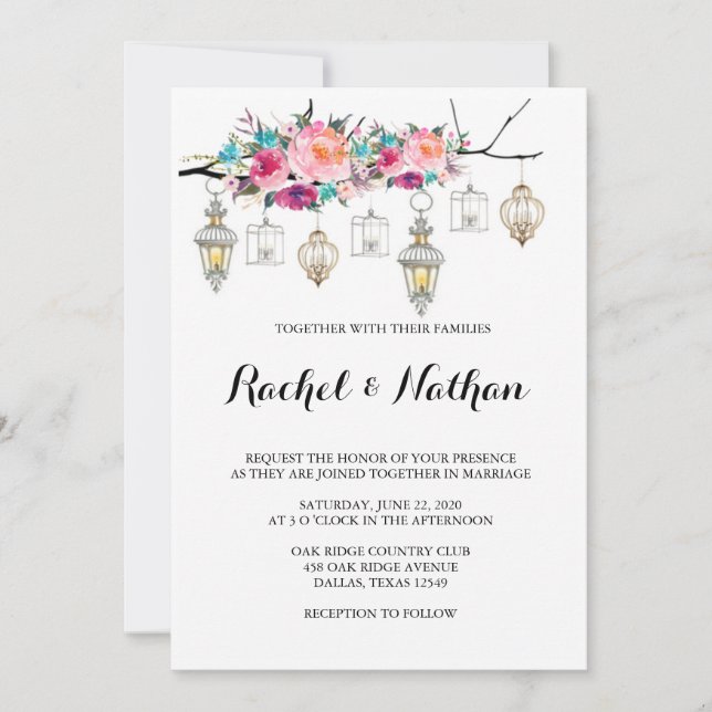 Invitations de mariage à lanterne rustique (Devant)
