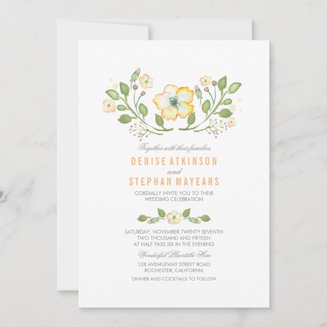 Invitations de mariage à l'aquarelle jaune (Devant)
