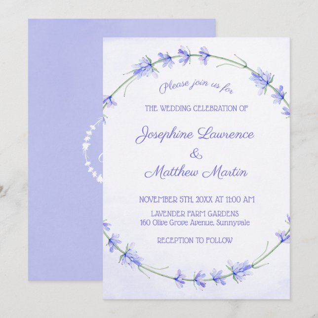 Invitations de mariage à l'aquarelle Lavender (Devant / Derrière)
