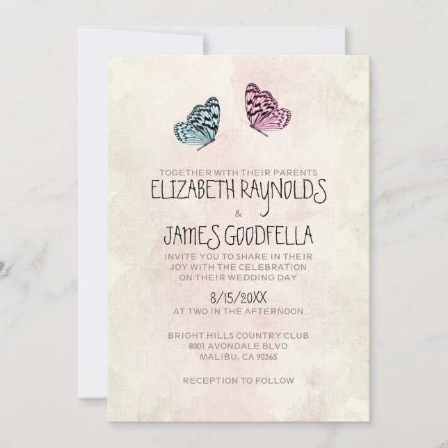 Invitations de mariage à papillon (Devant)