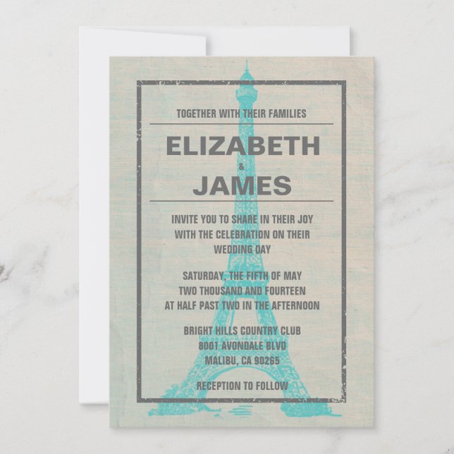 Invitations de mariage à Paris (Devant)