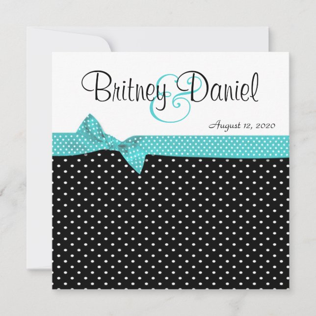 Invitations de mariage à point Polka noir et blanc (Devant)