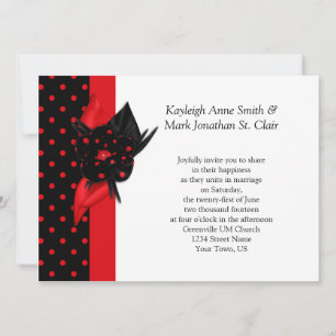 Invitations de mariage à point Polka rouge et noir