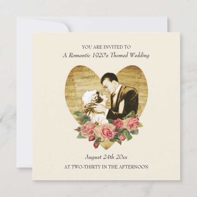 Invitations de mariage à thème des années 1920 (Devant)
