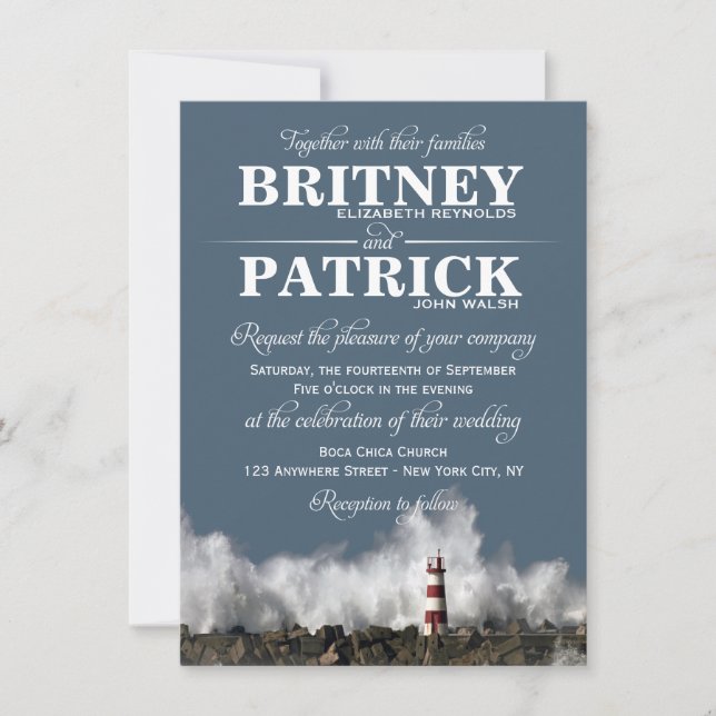 Invitations de mariage à thème nautique du phare (Devant)