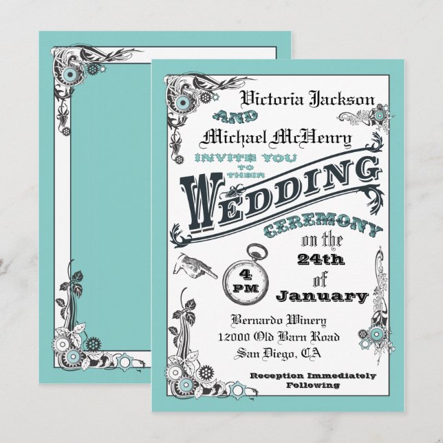 Invitations de mariage à vapeur victorienne (Devant / Derrière)