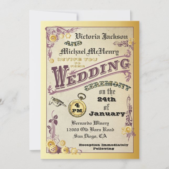Invitations de mariage à vapeur victorienne (Devant)