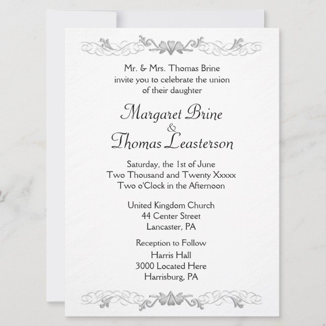 Invitations de mariage Accent Coeurs blancs (Devant)