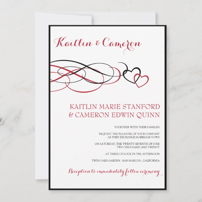 Invitations de mariage aimées (noires et rouges) (Devant)
