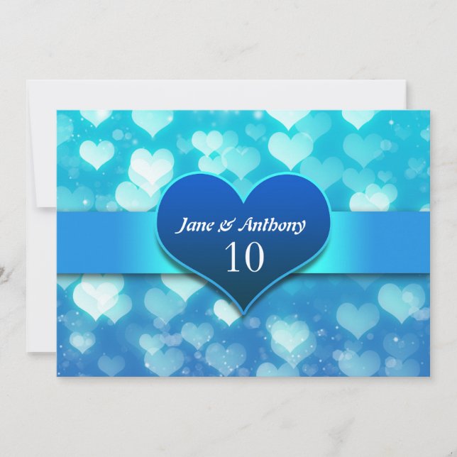 invitations de mariage anniversaire cœur bleu (Devant)