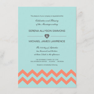 Invitations de mariage Aqua Blue & Coral Chevron