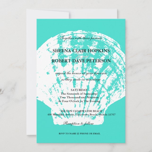 Invitations de mariage Aqua Blue Seashell (Devant)