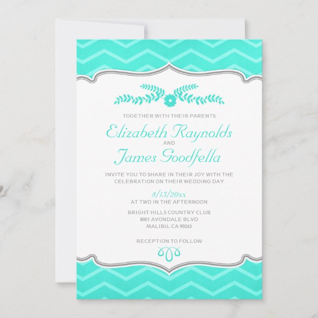 Invitations de mariage Aqua Zigzag (Devant)