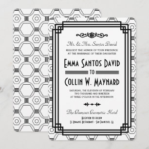 Invitations de mariage Art Déco Blanc & Noir