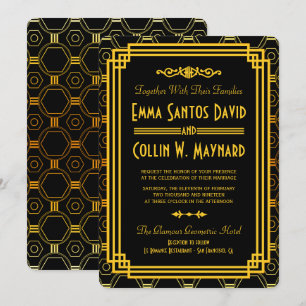 Invitations de mariage Art Déco Noir et Or