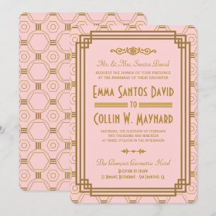 Invitations de mariage Art déco rose