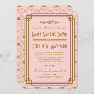 Invitations de mariage Art déco rose