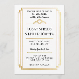 Invitations de mariage Art déco White & Gold année