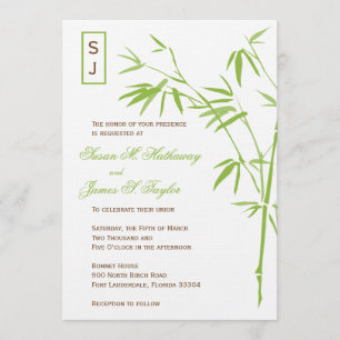 Invitations de mariage au bambou Monogramme  Vert