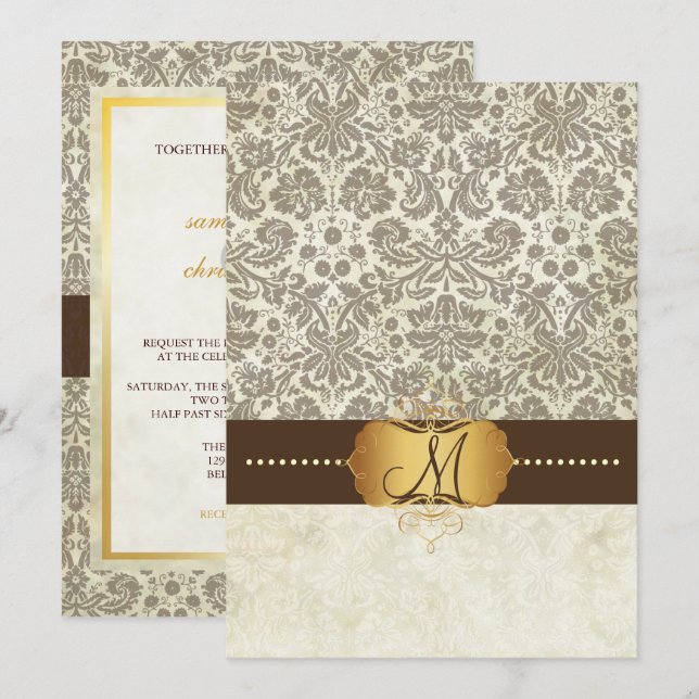 Invitations de mariage au monogramme de la dentell (Devant / Derrière)