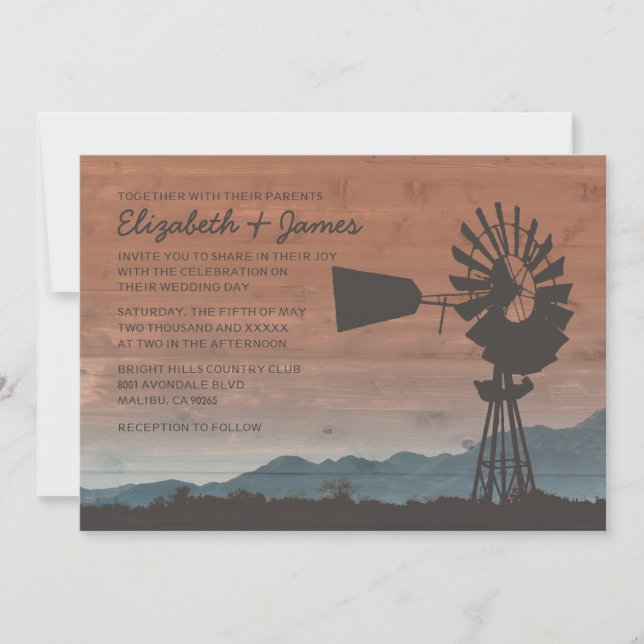 Invitations de mariage au moulin à vent de l'Ouest (Devant)