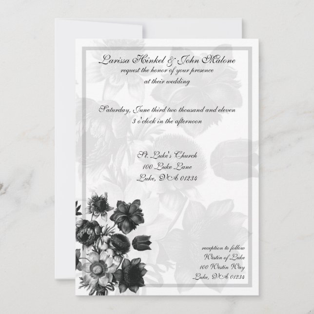 Invitations de mariage aux fleurs élégantes (Devant)