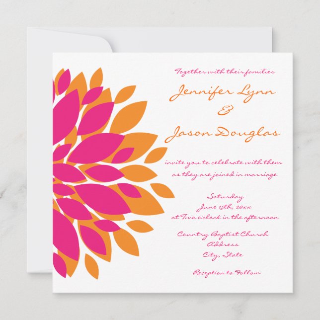 Invitations de mariage aux fleurs roses et orange  (Devant)