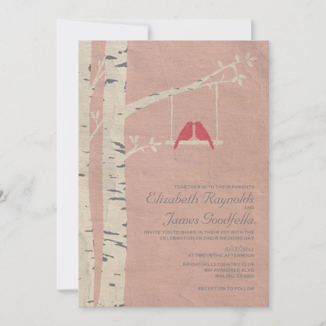 Invitations de mariage aux oiseaux rouges (Devant)